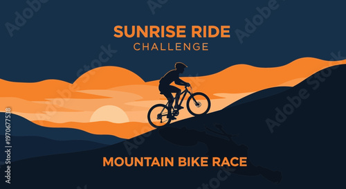 Mountain Biker Conquering Summit During Vibrant Sunrise Challenge Adventure