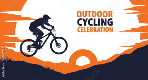 Mountain Biker Silhouette Dynamic Outdoor Cycling Celebration Graphic