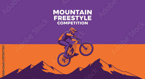 Mountain Biking Freestyle Competition: Dynamic Action on Purple and Orange Landscape