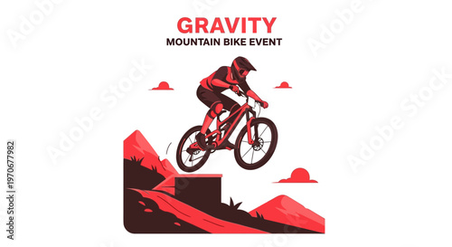 Mountain Biking Illustration Depicting a Gravity Event with a Rider in Mid-Air Action