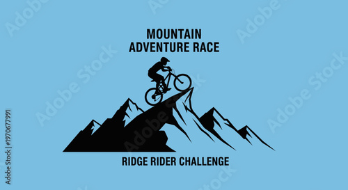 Mountain Biking Race Adventure On Mountain Peak Ridge Rider Challenge Graphic