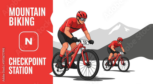 Mountain Bikers Approach Checkpoint Station On Rocky Terrain With Red Bikes And Gear