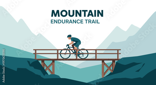 Mountain Biking Adventure, Cyclist Traversing Wooden Bridge, Outdoor Recreation Illustration