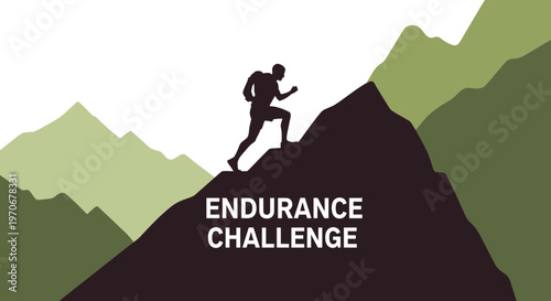 Mountain Endurance Challenge Silhouette Depicting Person Ascending a Summit Demonstrating Tenacity