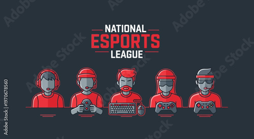 National Esports League: Illustration Of Players Ready To Compete In Competitive Gaming Events