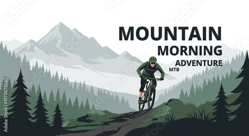 Mountain Morning Mountain Biking Adventure Scenic Ride Through Forest Peaks