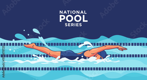 National Pool Series Champion Athlete Swimming In Competitive Race