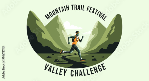 Mountain Trail Festival Valley Challenge: Runner in Scenic Landscape, Adventure Competition