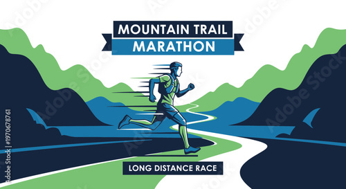 Mountain Trail Marathon Athlete Running Through a Serene Landscape During Long Distance Event