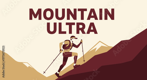 Mountain Ultra Runner Ascending Rocky Terrain Depicting Endurance And Adventure, Vector Illustration