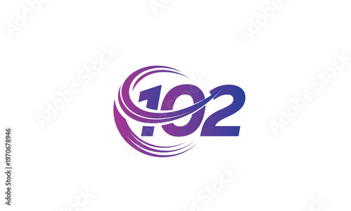 102 Number Logo Design with Purple Gradient Swirl Circle