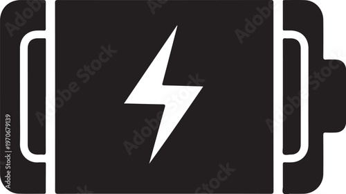 Battery, power, energy, icon, symbol, black, white, vector graphic
