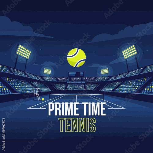Nighttime Tennis Arena Lights Up For Prime Time Match Action