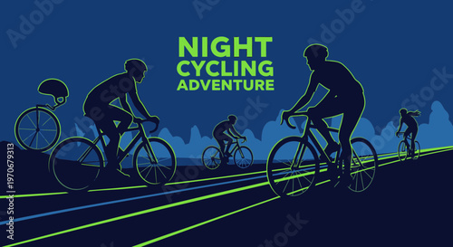 Night Cycling Adventure With Silhouette Riders On The Road