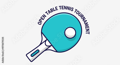 Open Table Tennis Tournament Design Featuring Racket And Ball In Teal Color