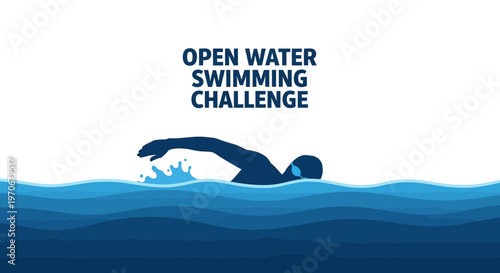 Open Water Swimming Challenge Depicting a Swimmer in Action and Showing Ocean Waves