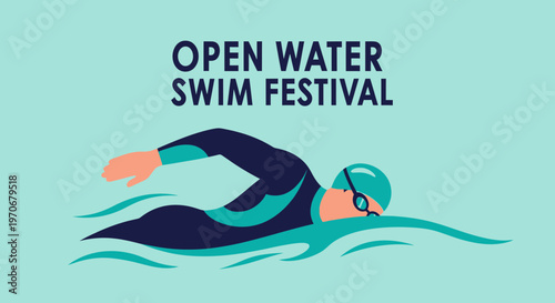 Open Water Swim Festival Graphic Featuring Athlete Swimming In a Competition Event