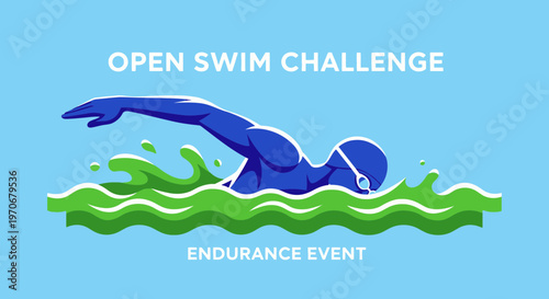Open Water Swimming Competition: Energetic Athlete Demonstrates Athletic Prowess In Aquatic Race