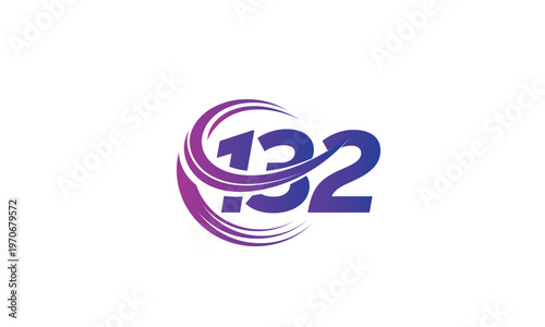 132 Number Logo Design with Purple Gradient Swirl Circle