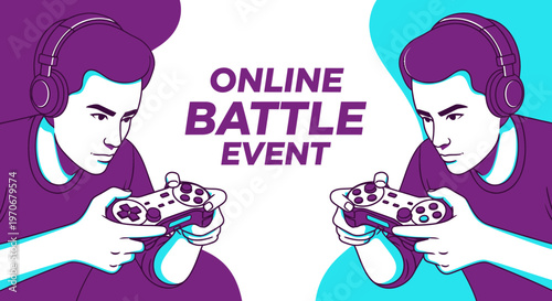 Online Gamer Competition Banner Featuring Two Players Holding Game Controllers