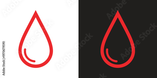 Minimalist red and white water droplet icons on contrasting black and white backgrounds, symbolizing purity and simplicity.