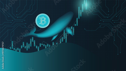 Bitcoin whale market trend digital finance blockchain trading background illustration