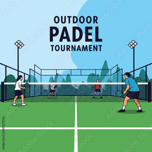 Outdoor Padel Tournament Competition With Players Engaging In Dynamic Sports Action