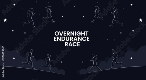 Overnight Endurance Race: A Silhouette of Night Runners Under The Starry Sky Design