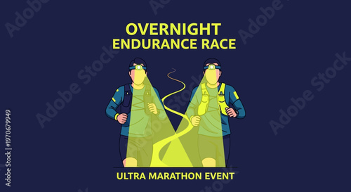 Overnight Endurance Race: Ultra Marathon Runners Illuminated During a Nighttime Event