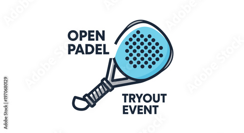 Open Padel Tryout Event: Modern Illustration of a Padel Racket Against a White Background