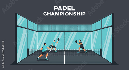 Padel Competition Illustration Depicting Players During A Championship Match On The Court