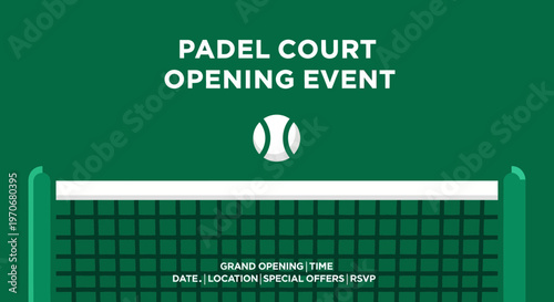 Padel Court Opening Event Invitation Displaying Tennis Ball and Net Minimalist Design
