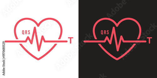heart rate monitor with qrs complex flat design vector illustration