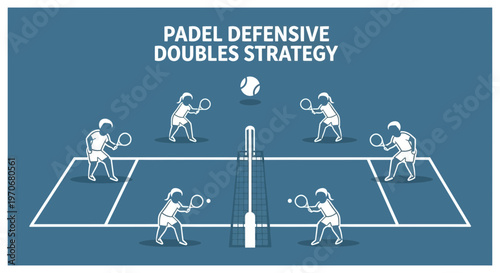 Padel Defensive Doubles Strategy Court Positions And Gameplay Illustration