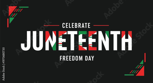 Vibrant Vector Illustration Celebrating Juneteenth Freedom Day with Bold Typography and Pan-African Colors on a Dark Background