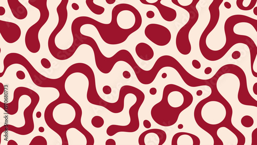 Abstract pattern of flowing red shapes on a cream background