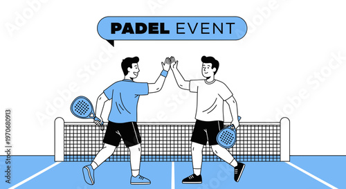 Padel Event Celebration With Two Happy Athletes Giving High Five