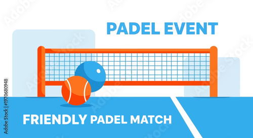 Padel Event Friendly Match Balls And Net Illustration