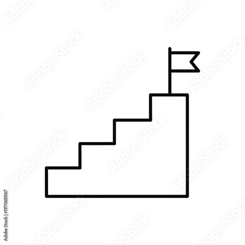 Stairs with flag icon, progress concept, goal achievement, career development, success ladder, business growth, line art vector illustration.