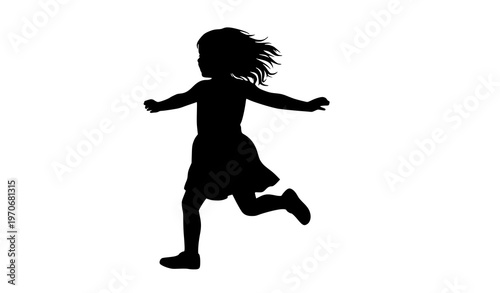 Canvas-taulu Skipping little girl silhouette isolated on white background playful child vecto