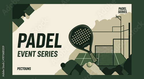 Padel Event Series Promotional Graphic With Racket and Court Design