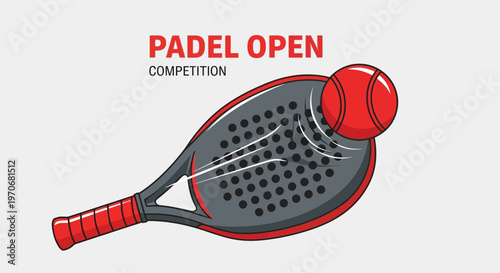 Padel Open Competition Design Featuring Racket and Ball Illustration Artwork