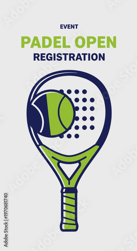 Padel Open Registration Event Tennis Racket And Ball Icon Design