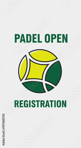 Padel Open Registration: Modern Design Featuring Geometric Ball and Sport Promotion