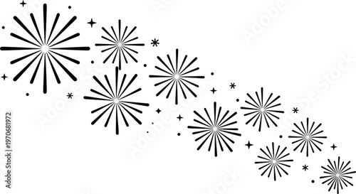 Firework starburst icons silhouette vector illustration featuring celebratory motifs, sparkling decorative design, abstract festive explosion patterns