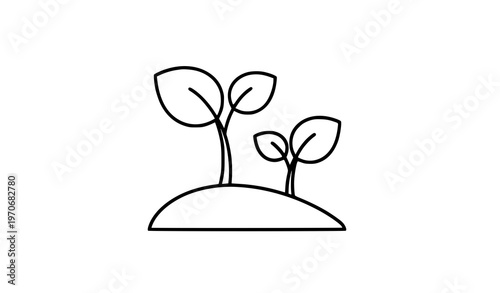 Minimal plant growth line icon vector with two seedlings in soil editable stroke outline design