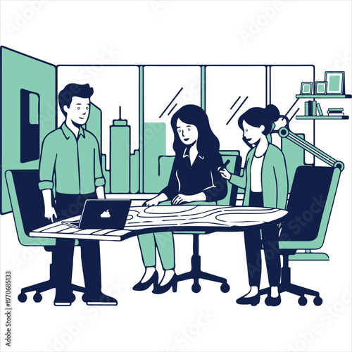 Business People Working on Laptops Vector – Modern Office and Startup Concept