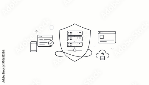 Digital Data Security Network Protection Cloud Computing Server Shield Concept.