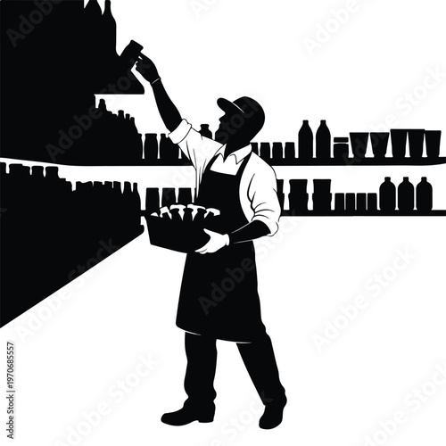 Supermarket Worker Stocking Shelves Silhouette
