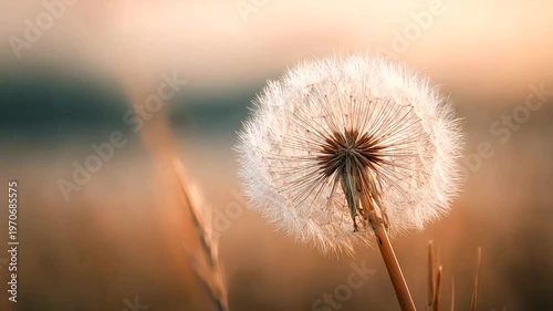 Dandelion Puffball in Soft Sunset Light